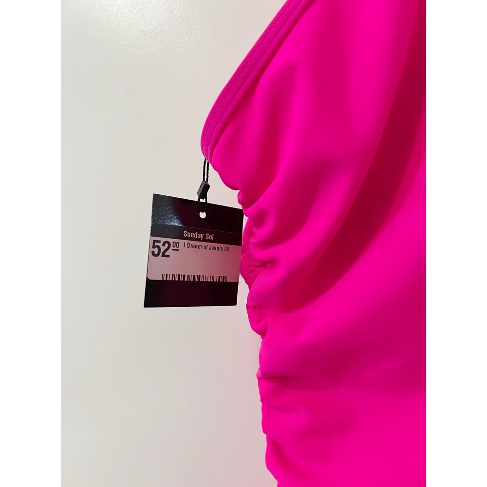 Sunday Sol I Dream of Jeanie Ruched Tie One-Piece Swimsuit Hot Pink 3X NWT - Picture 4 of 6